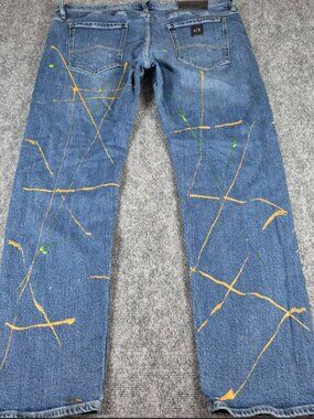 Armani Exchange Paint Splattered Denim Jeans Men's Straight 38x31 Regular Y2K